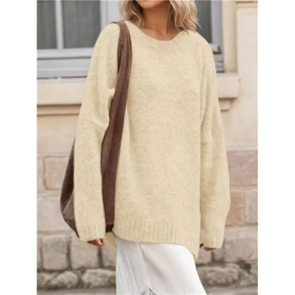 Womens Oversized Tunic Sweaters Beige